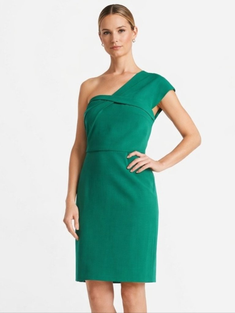 Ann Taylor One Shoulder Dress Green 6 Sheath Party Holidays
